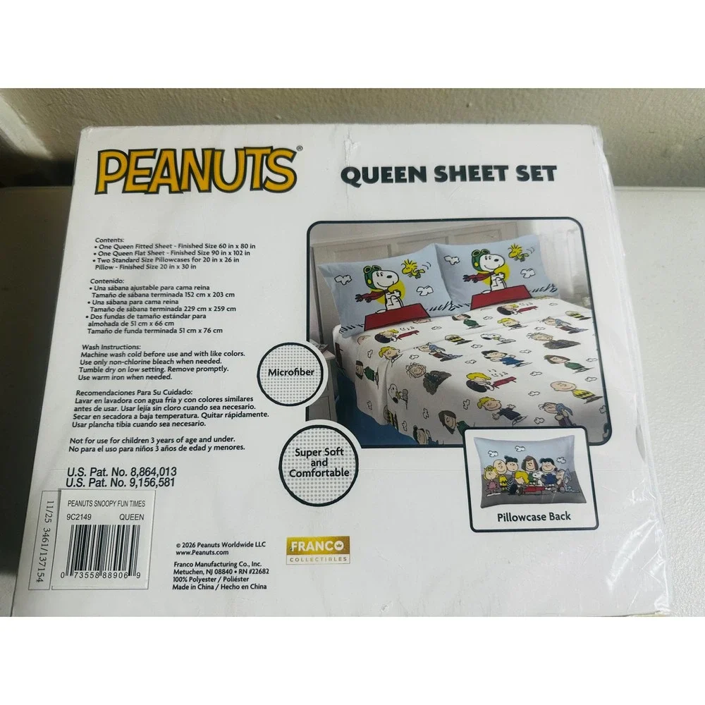 Peanuts Snoopy Queen Sheet 4 pc Set New Charlie Brown Bedding Microfiber Kidcore